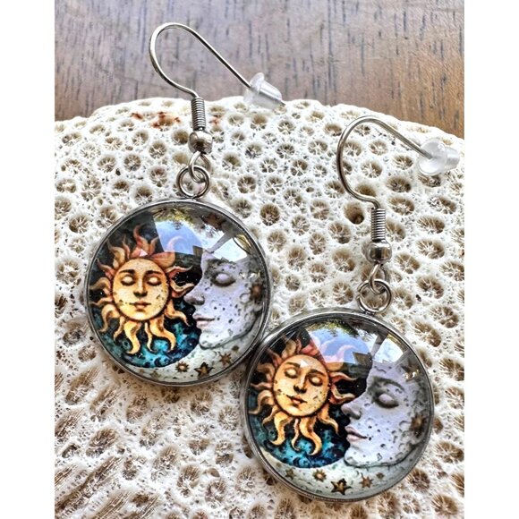 Sun Moon Earrings Navy Blue Eclectic Planet Astrology Zodiac Celestial Tarot New - Picture 10 of 11